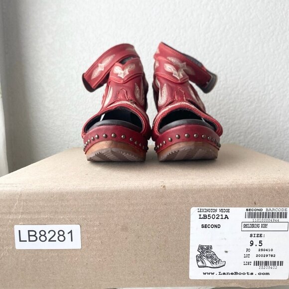 Lane Boots LEXINGTON Womens Red Wedges 9.5 Western Sandals Cowgirl Wooden Heels - Picture 10 of 11